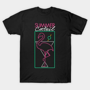 neon flamingo martini sign T-Shirt